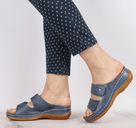 Komfortowe granatowe klapki na rzepy zdrowotne Jezzi