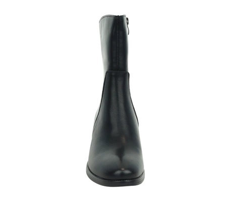 Czarne skórzane botki damskie zimowe na wygodnym obcasie Jezzi