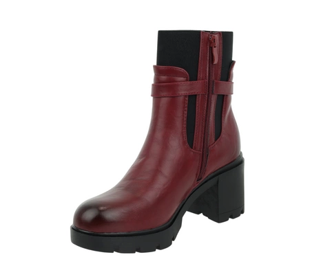 Czerwono-czarne botki zimowe na klocku i platformie Jezzi