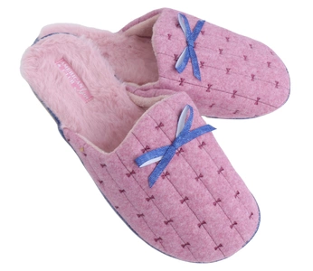 Różowe kapcie damskie pantofle po domu zimowe zabudowane American