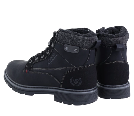 Czarne buty zimowe męskie trapery sznurowane i na zamek ciepłe NEWS