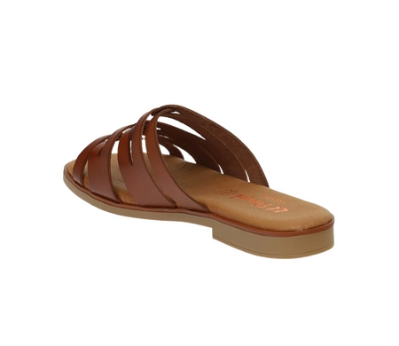 Brązowe klapki damskie płaskie ze skóry naturalnej Hiszpańskie El Pimpi