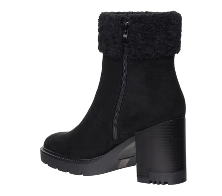 Czarne botki zimowe z eko wełną na obcasie i platformie Jezzi