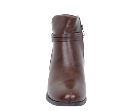 Brązowe czekoladowe botki damskie ocieplane zimowe na niskim obcasie Jezzi