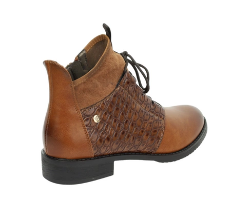 Eleganckie brązowe botki damskie niskie jesienne ocieplane Jezzi