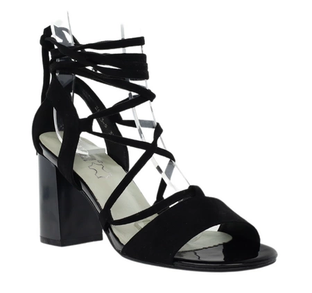 Seksowne czarne sandały damskie na obcasie sznurowane i wiązane na kostce Jezzi