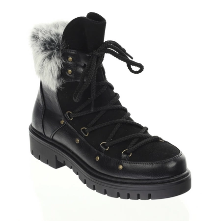 Czarne botki płaskie z futerkiem buty zimowe Jezzi