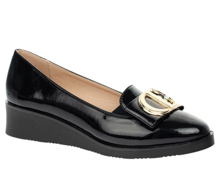 Płaskie czółenka czarne lakierowane eleganckie i komfortowe VINCEZA