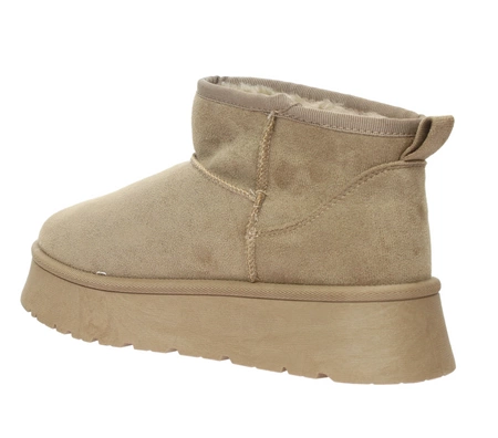Beżowe zamszowe śniegowce EMU na platformie ciepłe botki- rozmiarówka zaniżona