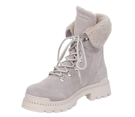 Skórzane botki damskie na grubej podeszwie ciepłe ocieplone wełną Polskie Gino Fabiani