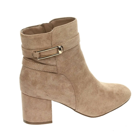 Beżowe zamszowe botki damskie zimowe na obcasie Jezzi