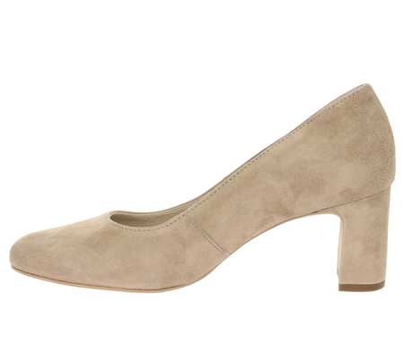 Beżowe skórzane czółenka na szerokim obcasie RYŁKO