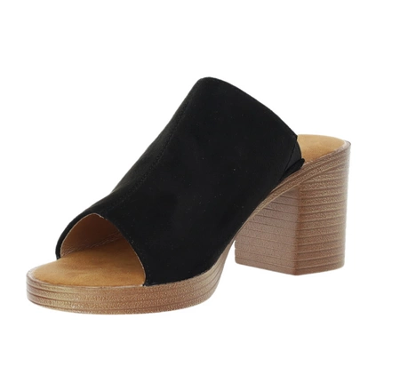 Eleganckie klapki czarne na obcasie i platformie Jezzi