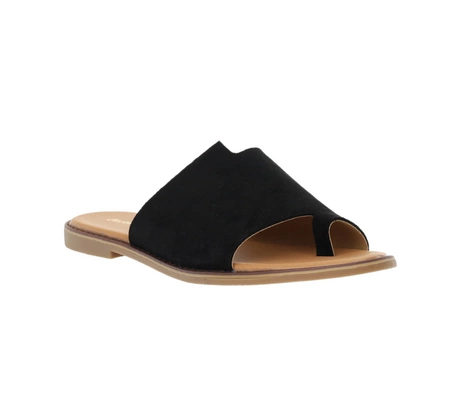 Czarne zamszowe klapki damskie płaskie wygodne i eleganckie Jezzi