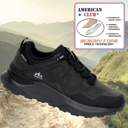 Czarne adidasy męskie trekkingowe buty niskie z wkładką Memory Foam Oryginalne American Club