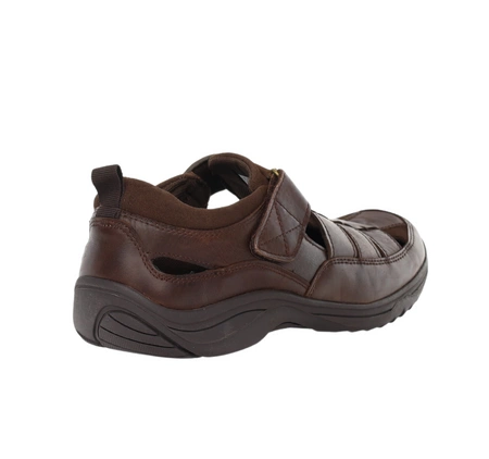 Brązowe skórzane półbuty letnie męskie komfortowe na rzep American Club