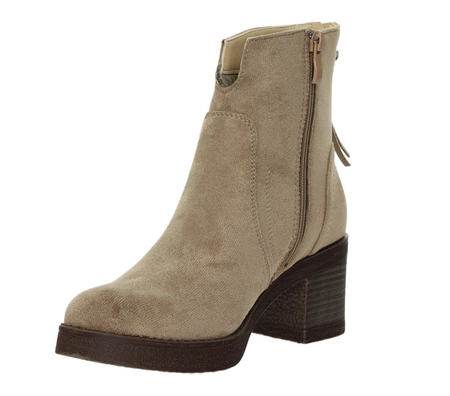 Zamszowe botki beżowe na zimę na wygodnym obcasie Daszyński