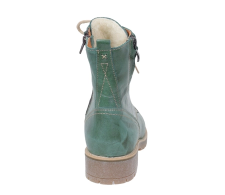 Zielone botki skórzane damskie ocieplane wełną traperki Gino Fabiani