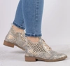 Wiosenne botki damskie płaskie złote wężowa skóra Jezzi