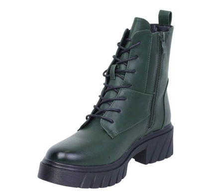 Zielone botki damskie zimowe na platformie traperowej Jezzi