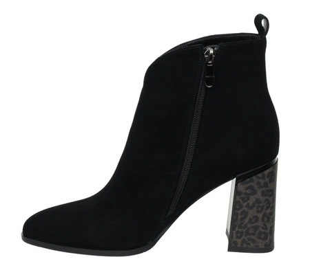 Czarne zamszowe botki eleganckie na wysokim obcasie skóra naturalna Gino Fabiani