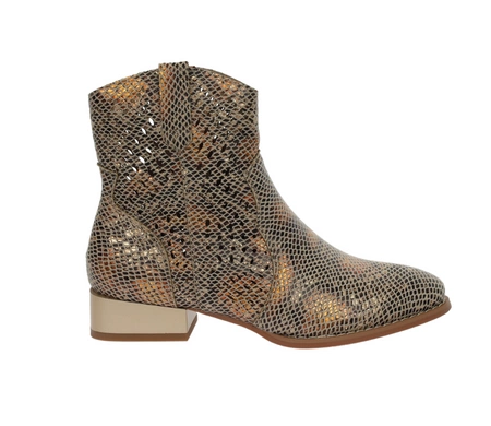 Brązowe botki damskie płaskie wiosenne wężowa skóra Jezzi