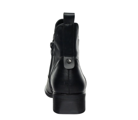 Czarne licowe botki damskie płaskie eleganckie Jezzi model ASA198-21