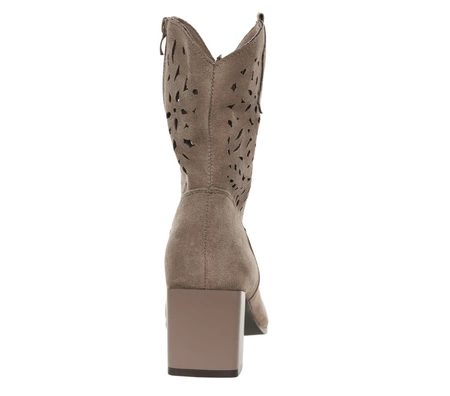 Brązowe zamszowe botki kozaki ażurowe na obcasie Jezzi