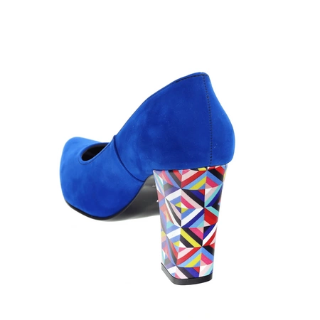 Chabrowe czółenka zamszowe na ozdobnym obcasie Sofia - Produkt Polski