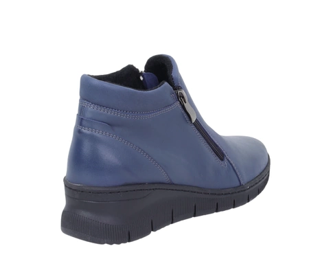 Granatowe skórzane botki ocieplane na zimę komfortowe na dwa zamki Gino Fabiani