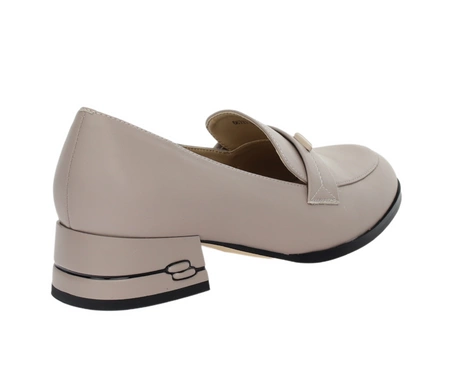 Szare skórzane półbuty damskie wsuwane lordsy na niskim obcasie VINCEZA