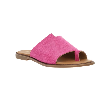 Fuksjowe klapki damskie płaskie różowe zamszowe Jezzi