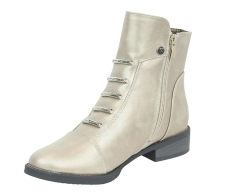 Botki damskie płaskie buty zimowe srebrne/złote eleganckie ocieplane Jezzi