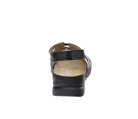 Czarne sandały damskie komfortowe ze skóry naturalnej szyte na rzep Helios