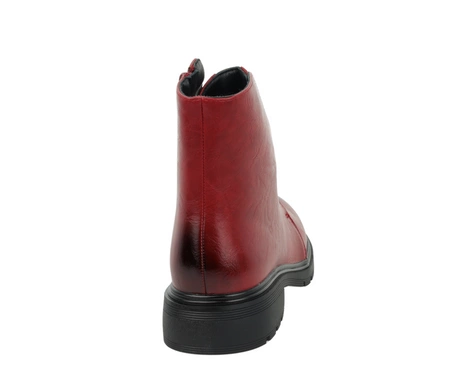 Czerwone botki damskie zimowe ocieplane płaskie Jezzi