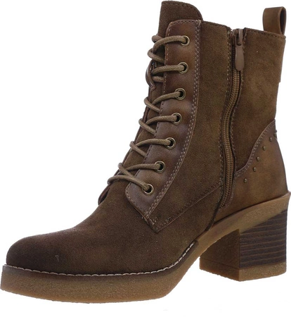 Brązowe czekoladowe botki zamszowe sznurowane na klocku Seastar