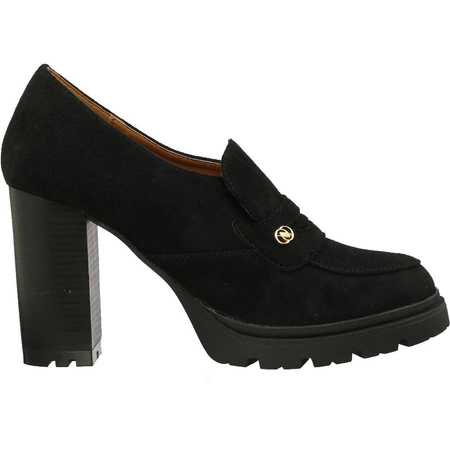 Czarne półbuty damskie na obcasie i platformie Jezzi