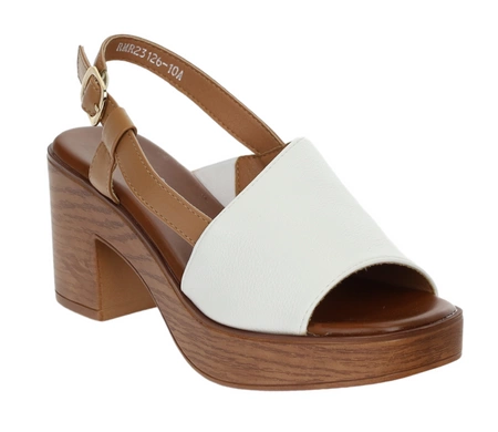 Białe sandały na drewnianym obcasie i platformie Jezzi