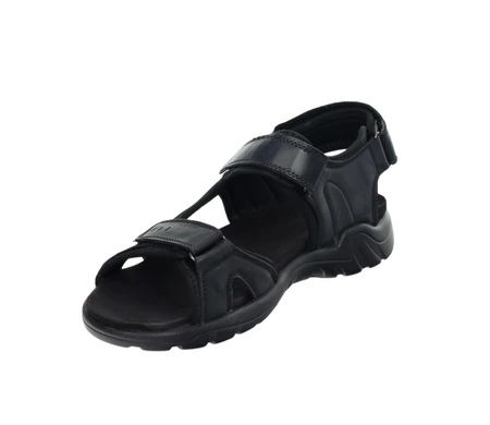 Czarne męskie sandały skórzane na rzepy elegancko-sportowe American Club