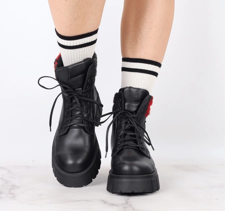 Trapery czarne skórzane damskie polskie Gino Fabiani