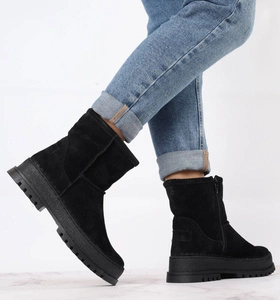 Czarne płaskie botki Emu ocieplane naturalną wełną Polskie Gino Fabiani