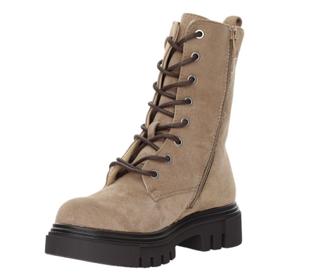 Beżowe traperki damskie ocieplane na grubej platformie Jezzi