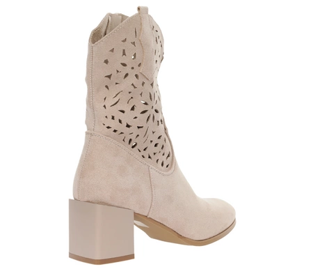 Beżowe botki wiosenne na klocku nieocieplane Jezzi