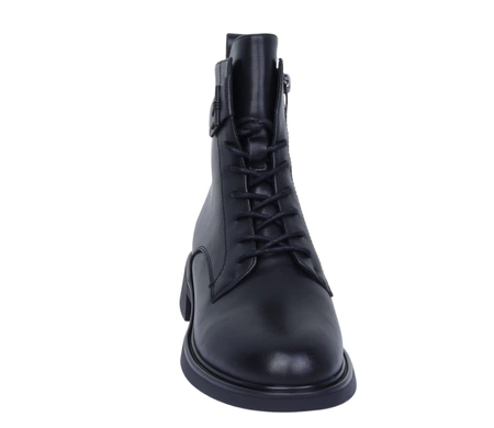 Klasyczne płaskie botki damskie czarne skórzane na zamek i sznurowane Gino Fabiani