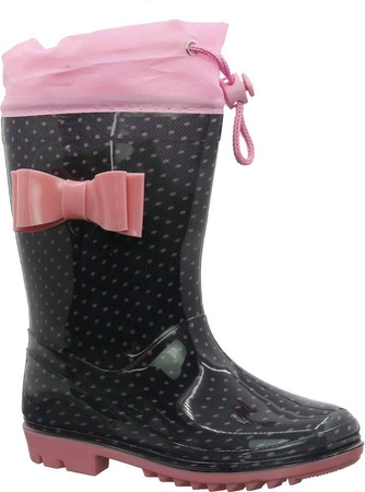 Kalosze dziecięce czarno-różowe ze ściągaczem American Club
