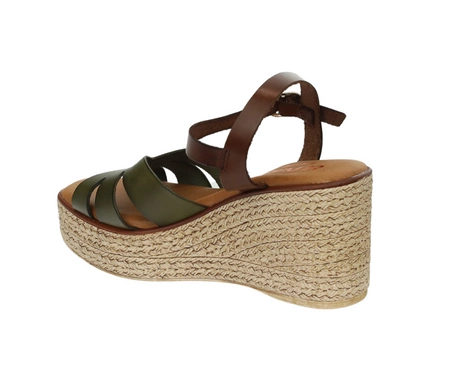 Hiszpańskie skórzane sandały damskie na koturnie słomkowej i platformie El Pimpi