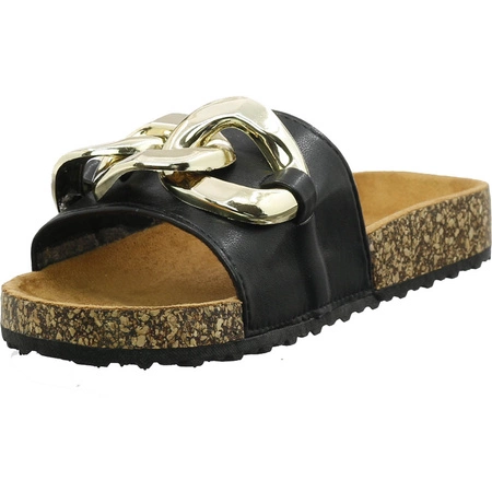 Czarne klapki damskie z łańcuchem Jezzi
