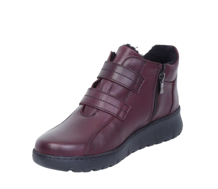 Bordowe trzewiki damskie zimowe na szerokie stopy komfortowe HELIOS 783
