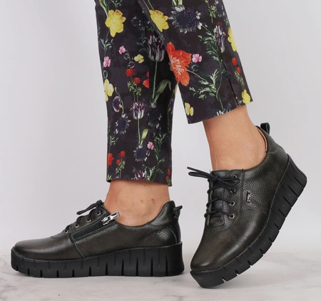 Skórzane adidasy damskie półbuty ciemnozielone Helios model 420