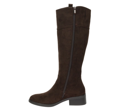 Brązowe czekoladowe zamszowe kozaki damski na płaskiej podeszwie Jezzi